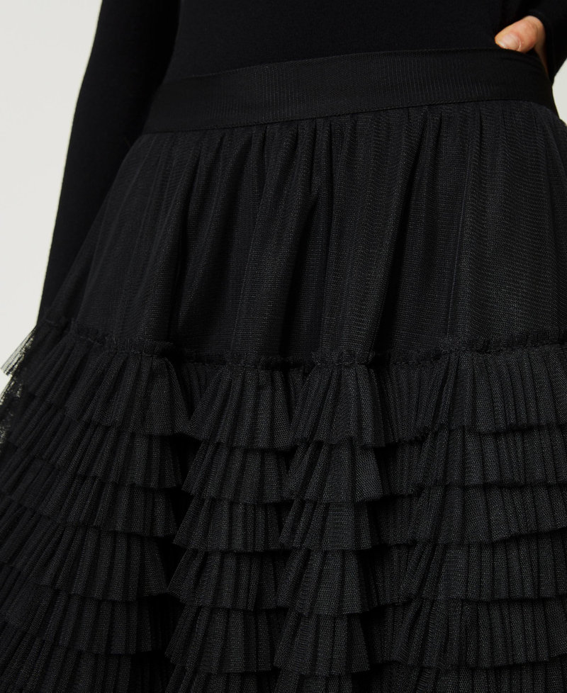 Long tulle skirt with flounces Black Woman 232TP2642-05