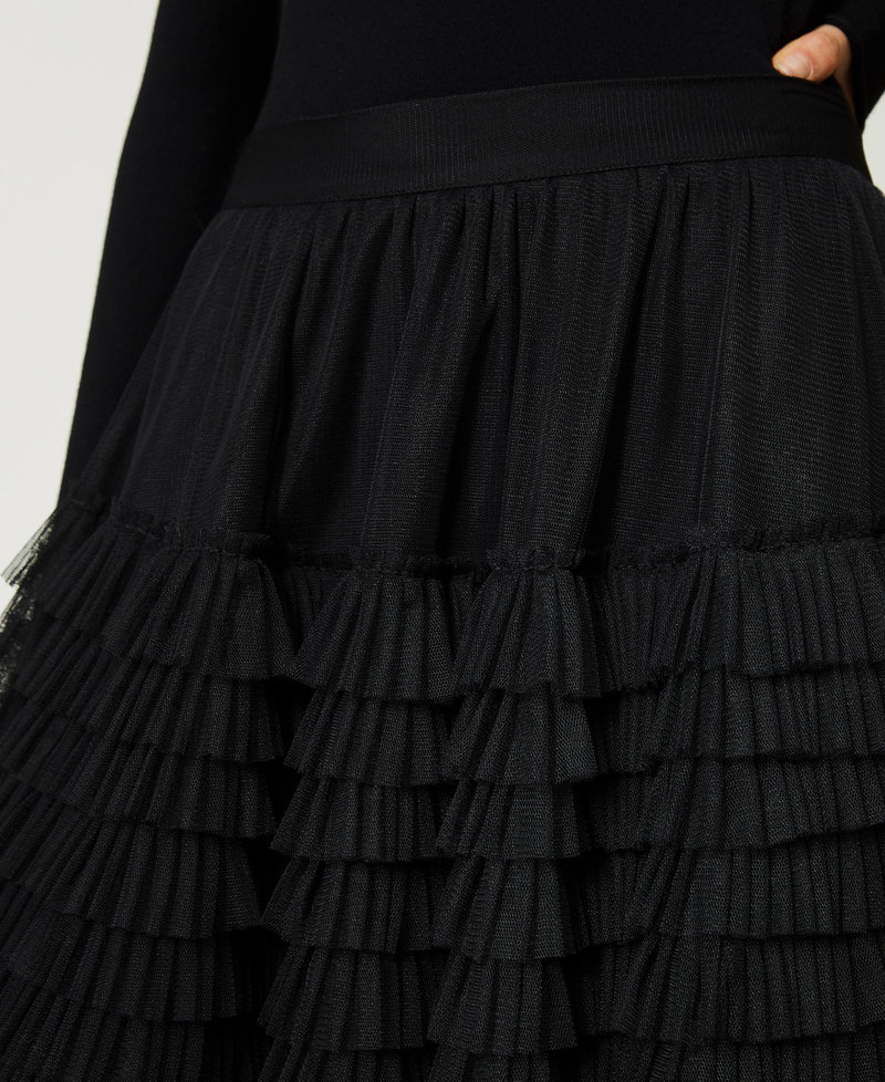 Long tulle skirt with flounces Black Woman 232TP2642_00006_05