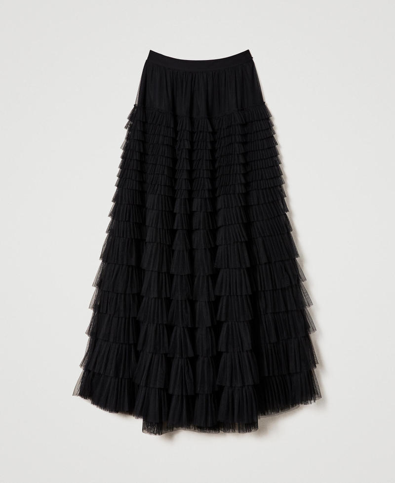 Long tulle skirt with flounces Black Woman 232TP2642_00006_S0