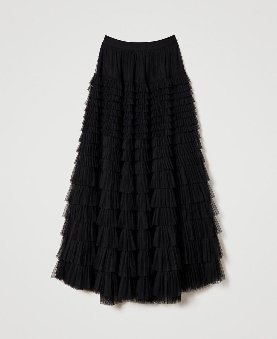 Long tulle skirt with flounces Black Woman 232TP2642_00006_S0