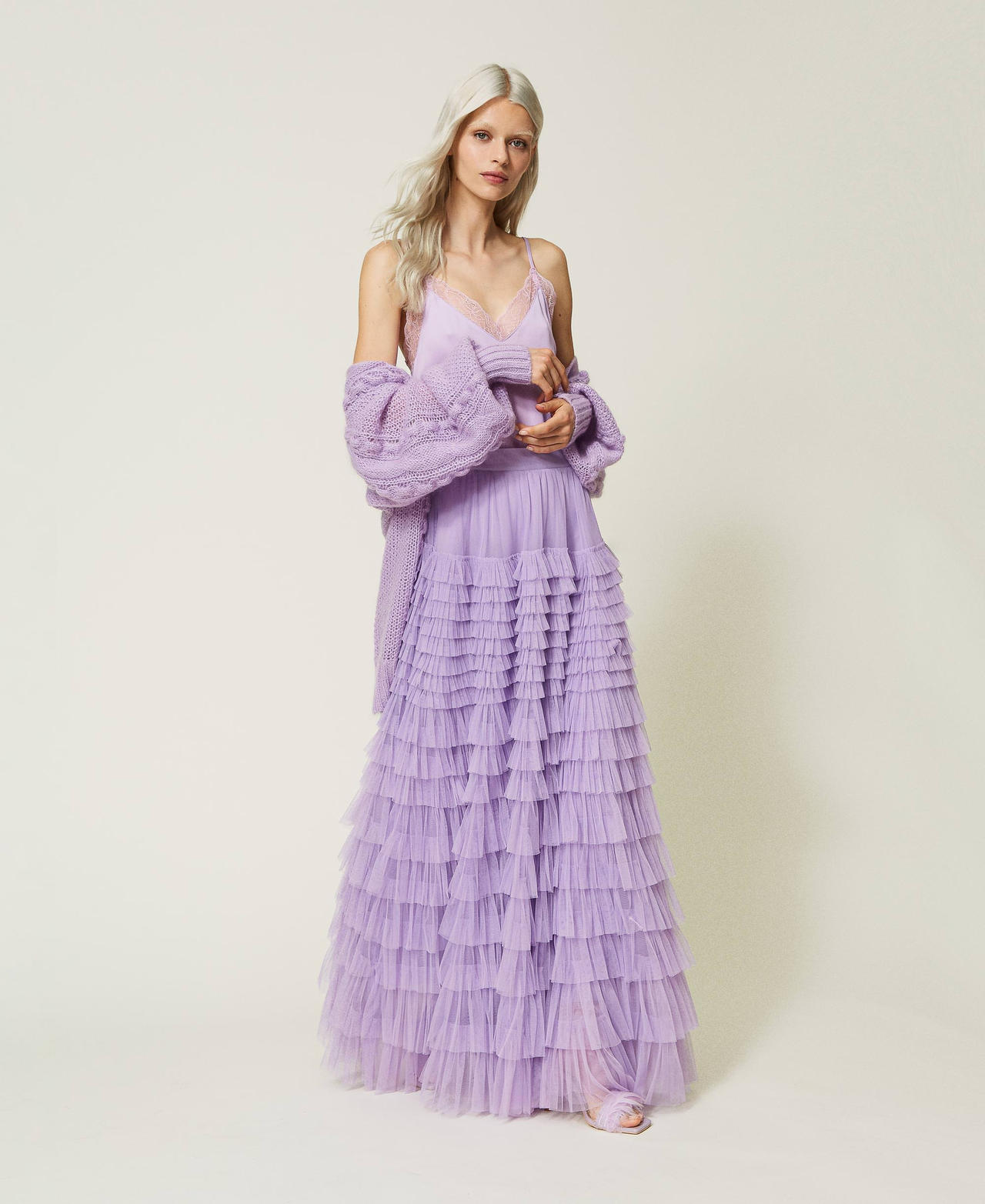 Long tulle skirt with flounces "Lavendula&rdquo; Purple Woman 232TP2642_10782_01
