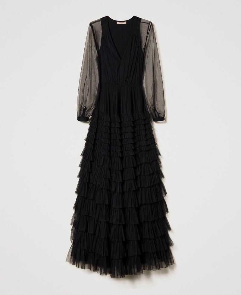 Long tulle dress with flounces Black Woman 232TP2643-0S