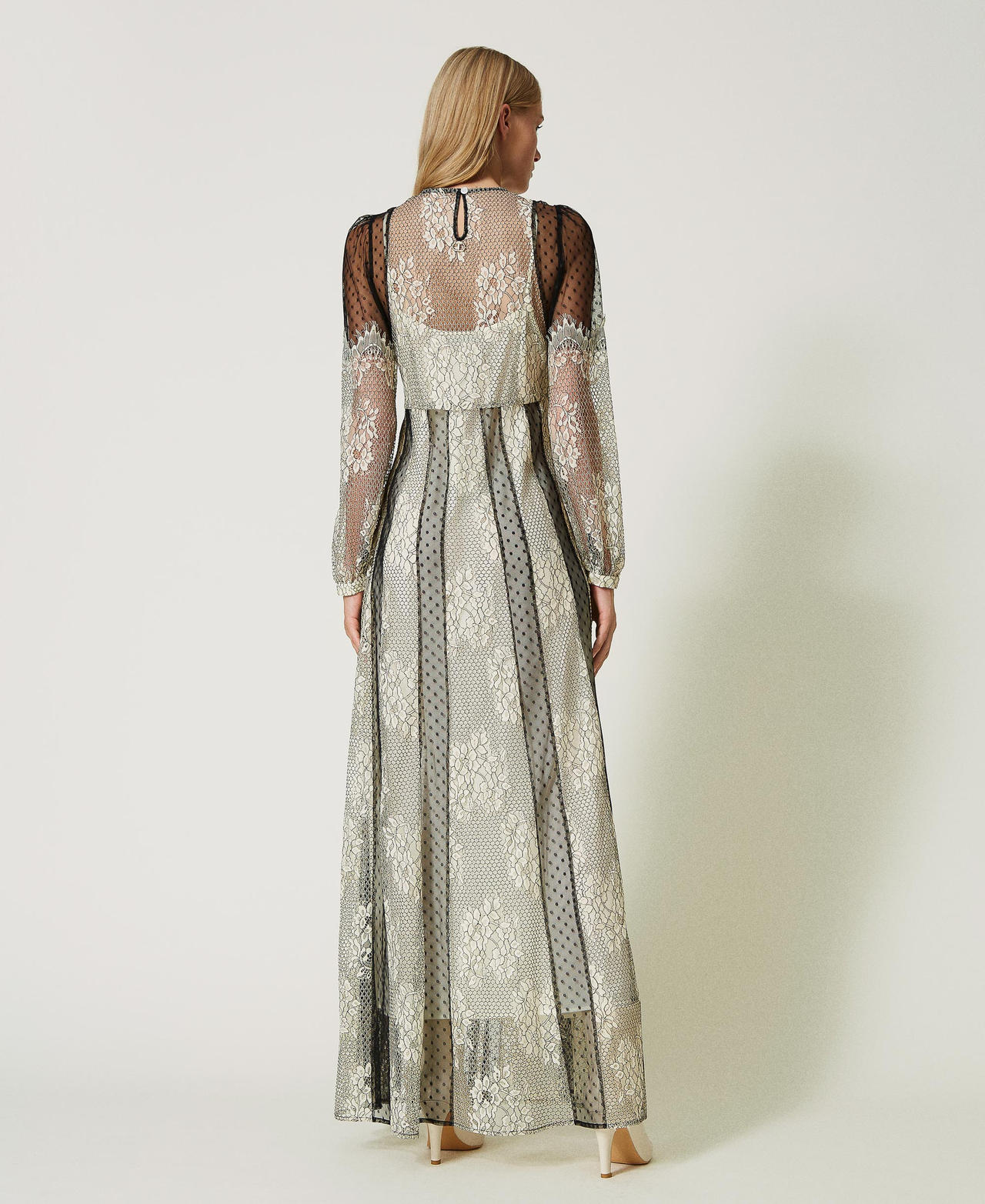 Long plumetis tulle and lace dress