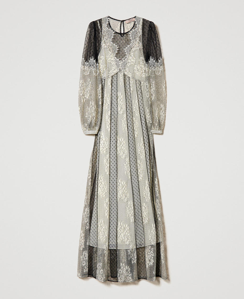 Long plumetis tulle and lace dress