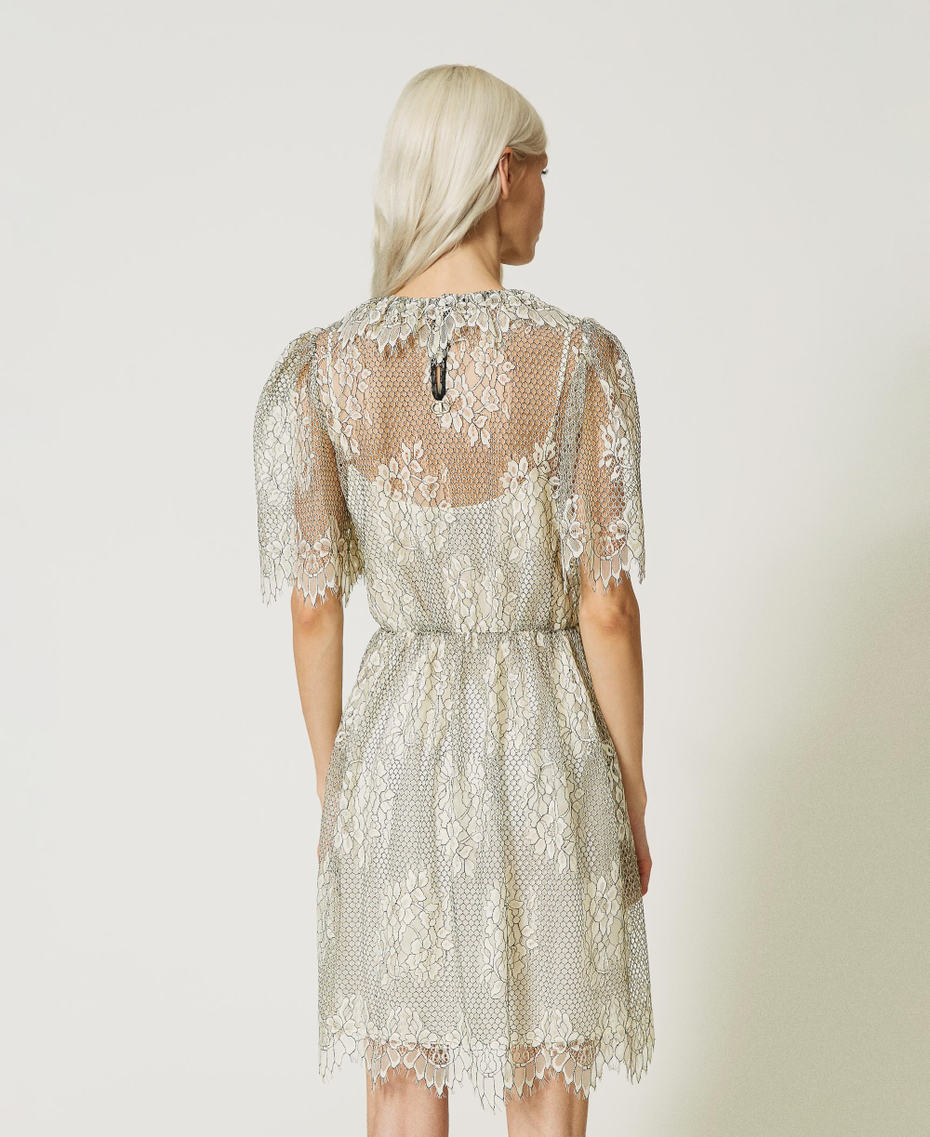 Kurzes Kleid aus Spitze und Plumetis-Tüll