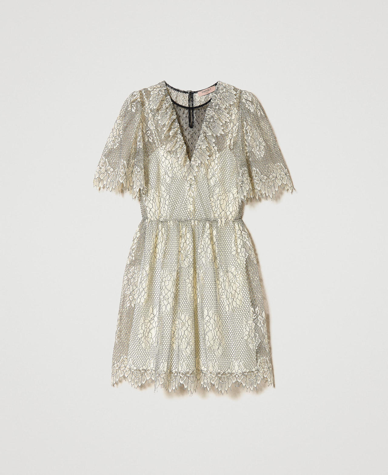 Kurzes Kleid aus Spitze und Plumetis-Tüll