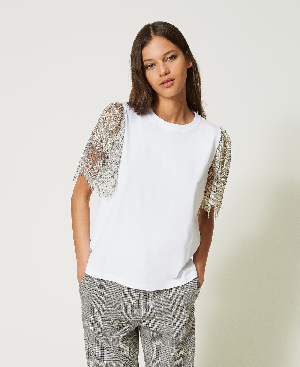 T shirt con pizzo top