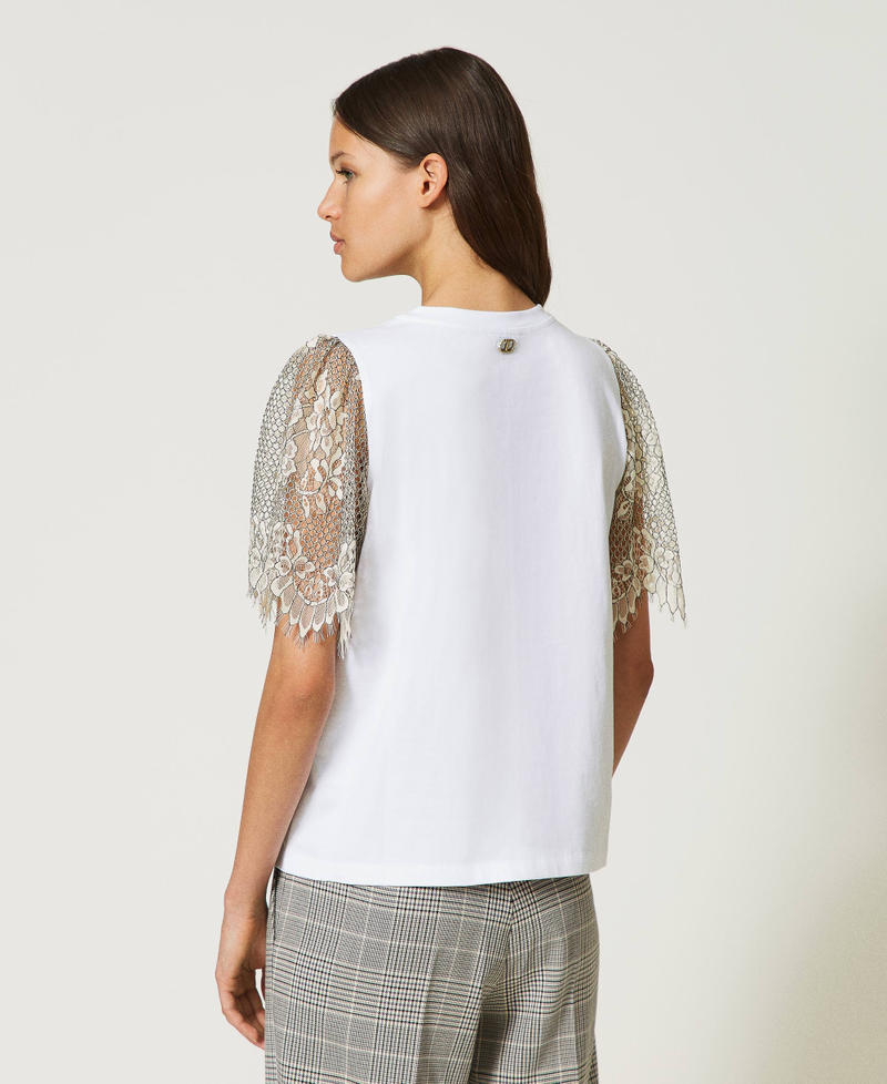 Maglietta da donna a maniche corte in pizzo, casual, leggera