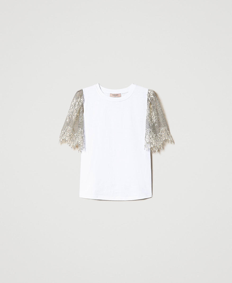 white t shirt with lace sleeves