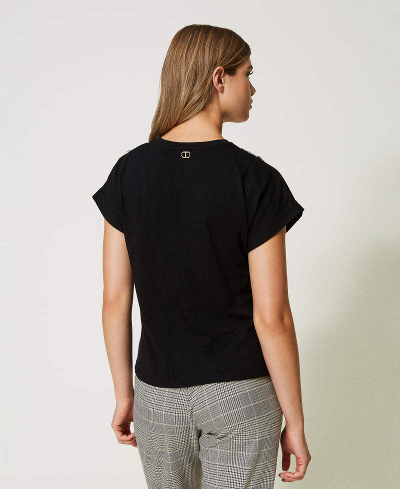 T-shirt avec insertions en dentelle Noir/Dentelle Bicolore Femme 232TP2661-03