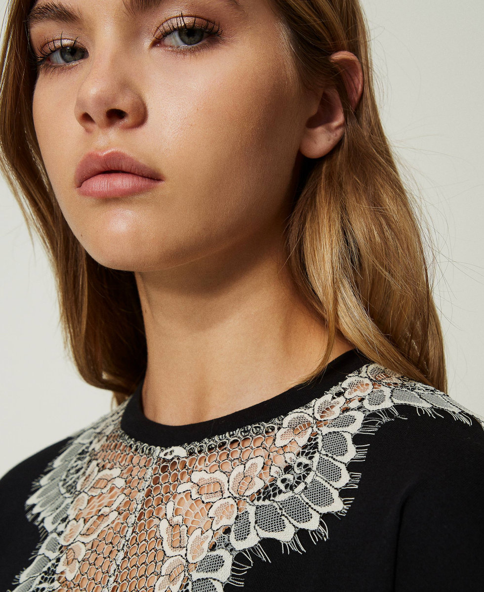 T-shirt with lace inserts