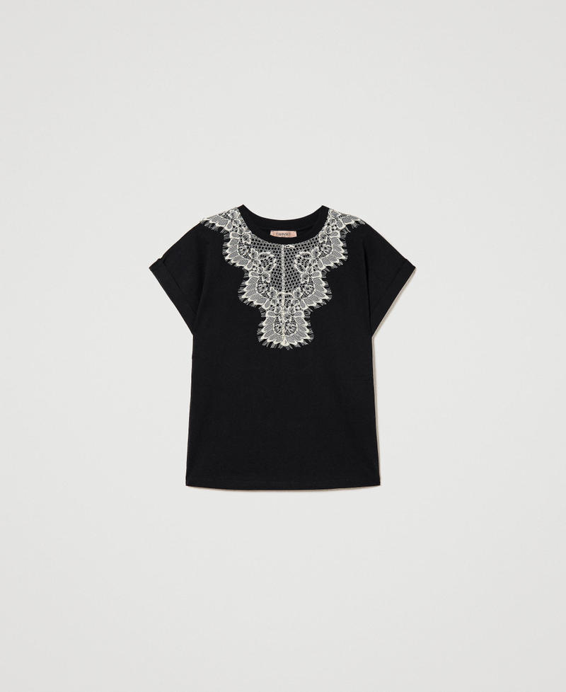 T-shirt avec insertions en dentelle Noir/Dentelle Bicolore Femme 232TP2661-0S