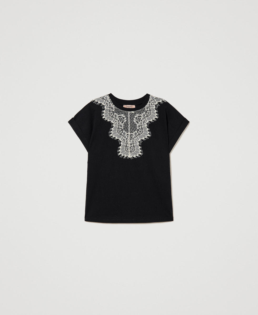 T-shirt with lace inserts