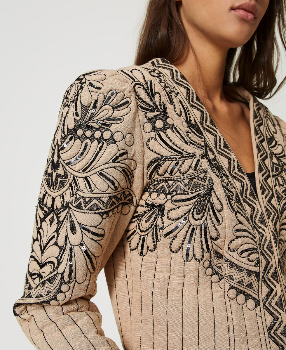 Quilted jacket with handmade embroidery Woman Brown TWINSET Milano