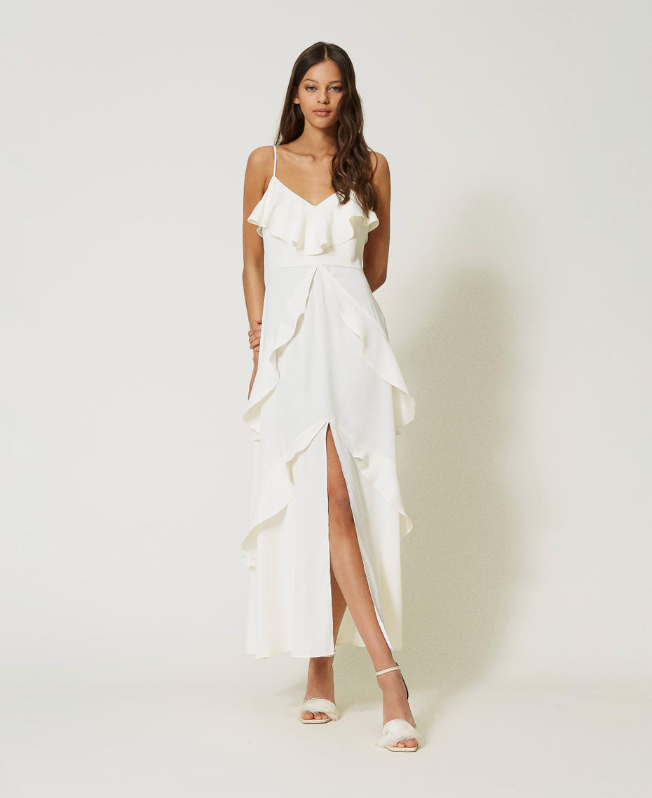Cady crêpe slip dress with ruffles White Snow Woman 232TP2680-01