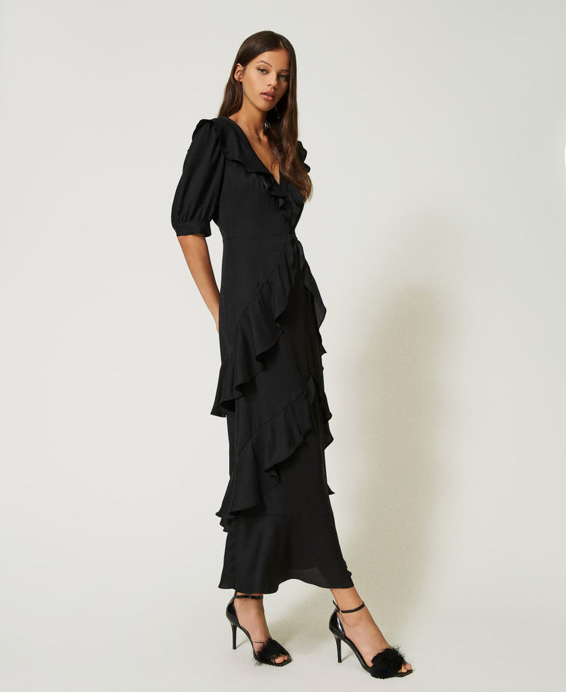 Long cady crêpe slip dress with ruffles