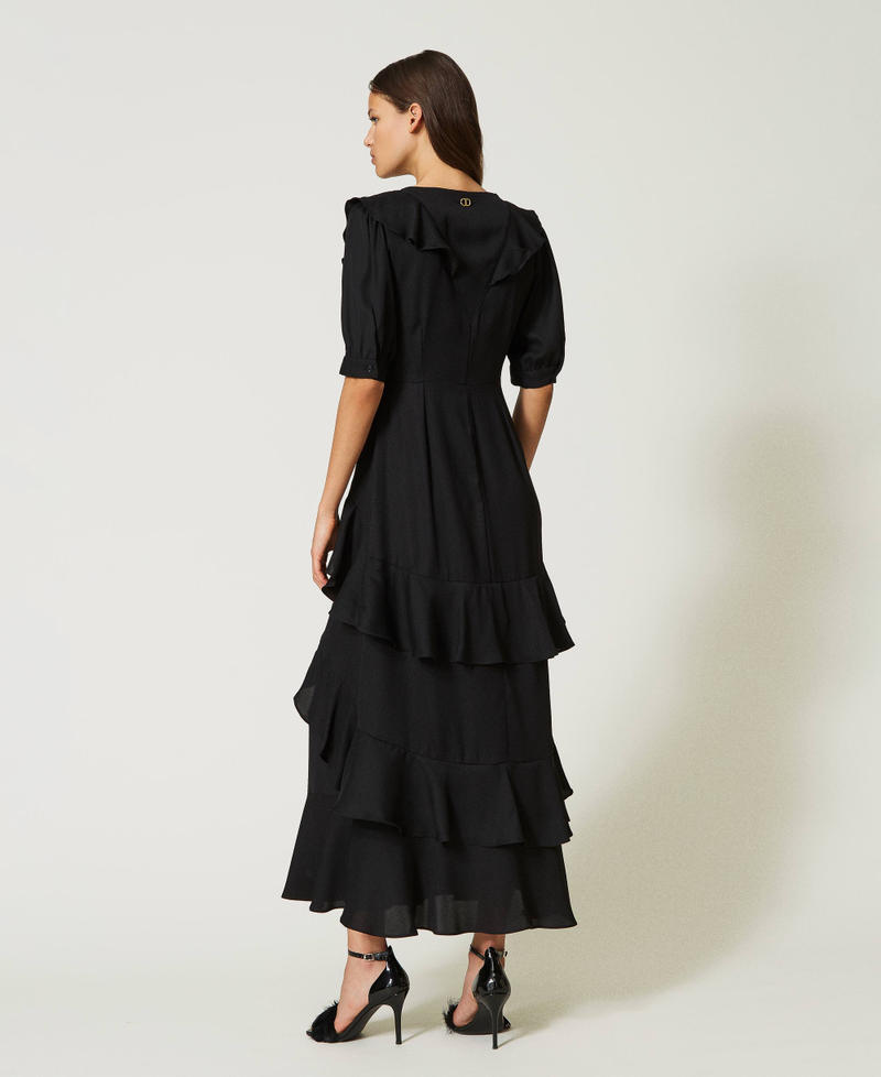 Long cady crêpe slip dress with ruffles Black Woman 232TP2681-04
