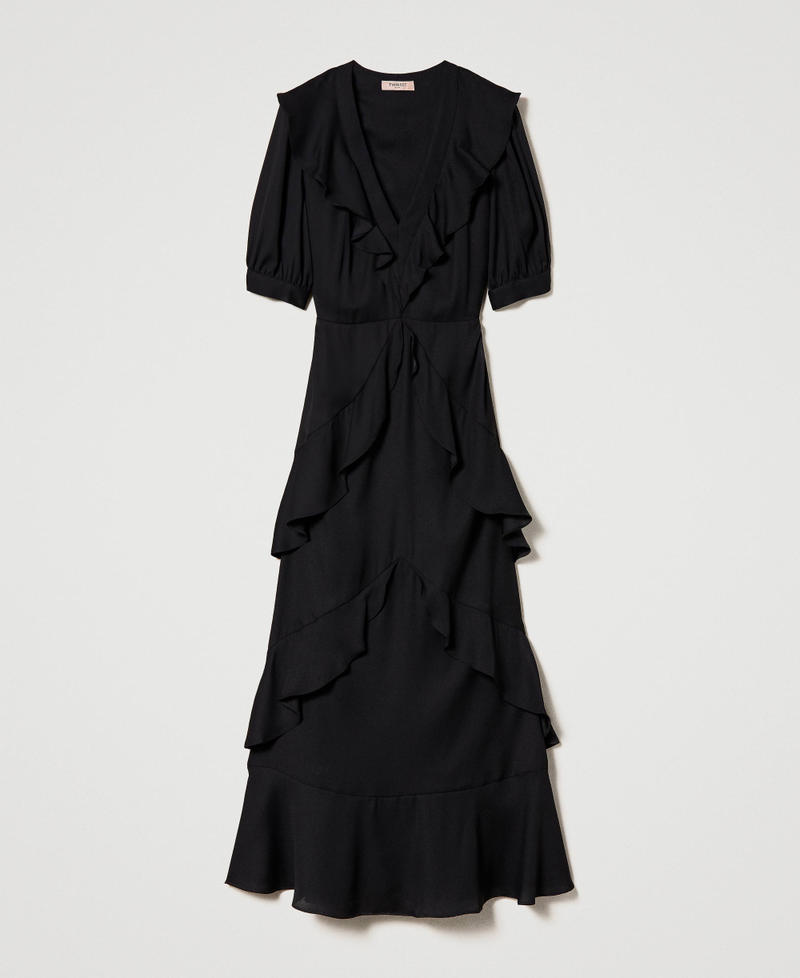 Длинное платье из креп-кади с воланами Черный женщина 232TP2681-0S