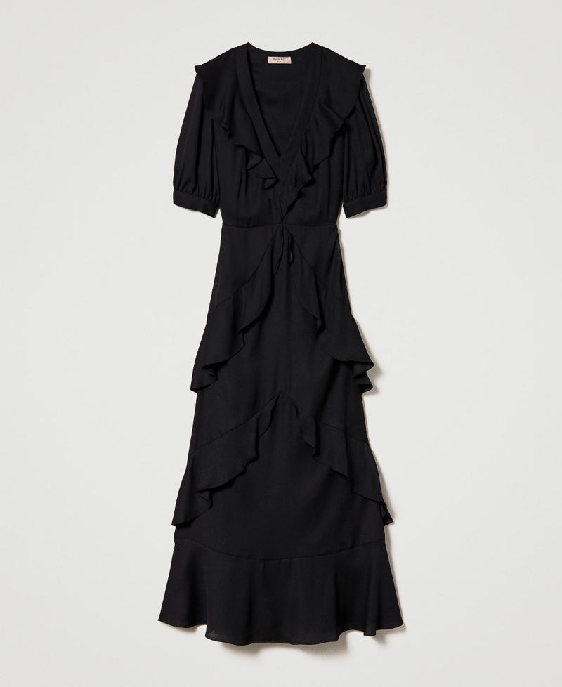 Long cady crêpe slip dress with ruffles