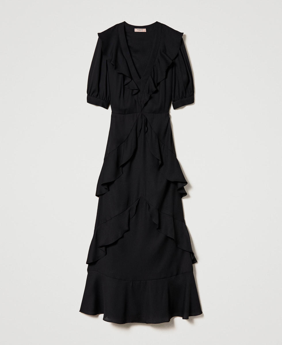 Maxikleid aus Krepp-Cady mit Volants