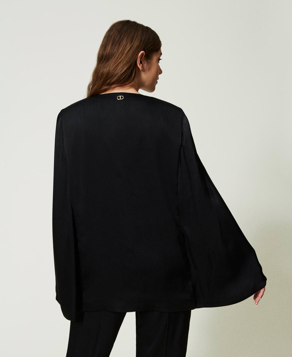 Black matte satin blouson jacket