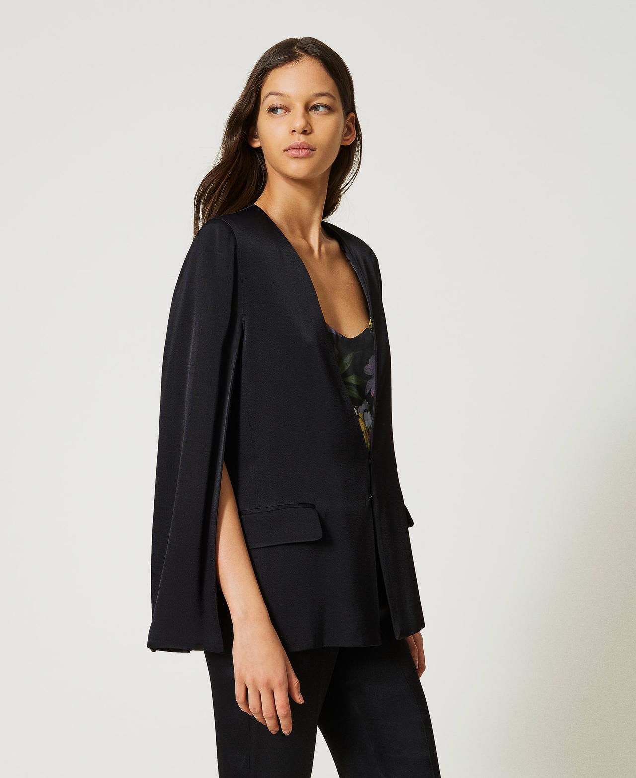 Blazer cape en satin Femme Noir TWINSET Milano