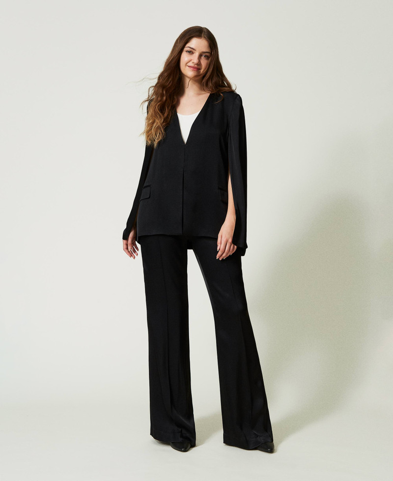 Pantaloni a Palazzo Donna con Vita Alta e Dettaglio in Raso | Made in Italy - Puà Moda