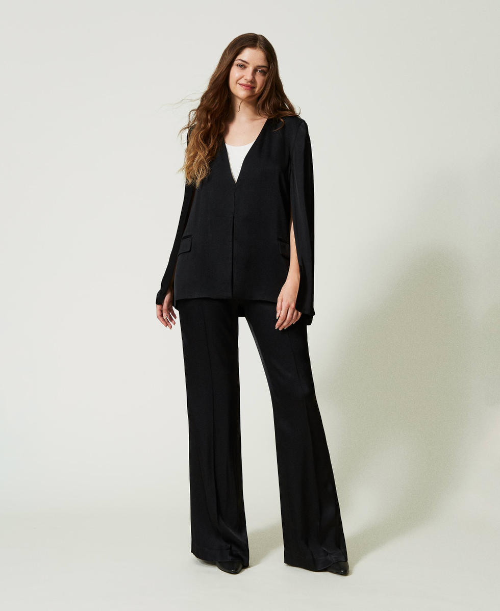 Pantalón de raso de talle alto Mujer, Negro