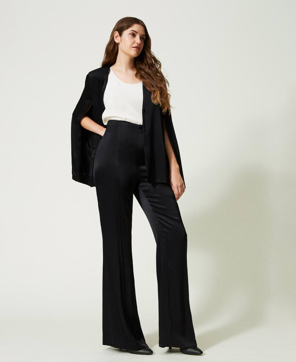 High waist satin trousers Woman, Black