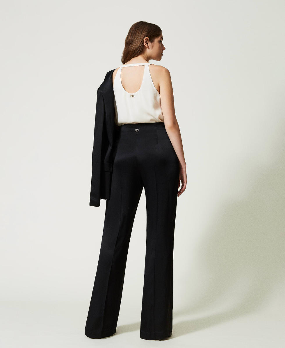 Pantalón de raso de talle alto Mujer, Negro