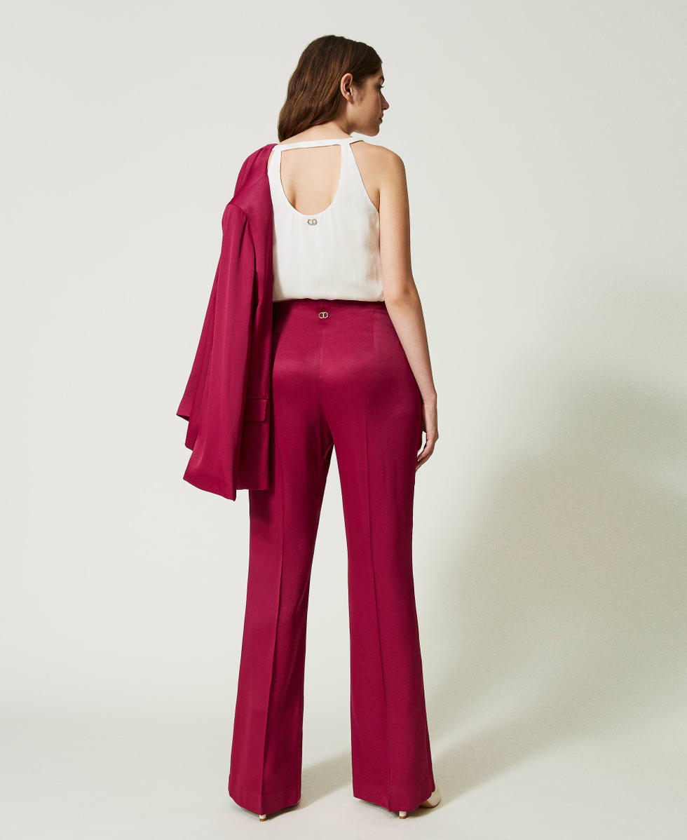 Wide-leg Satin Pants - Dark red - Ladies