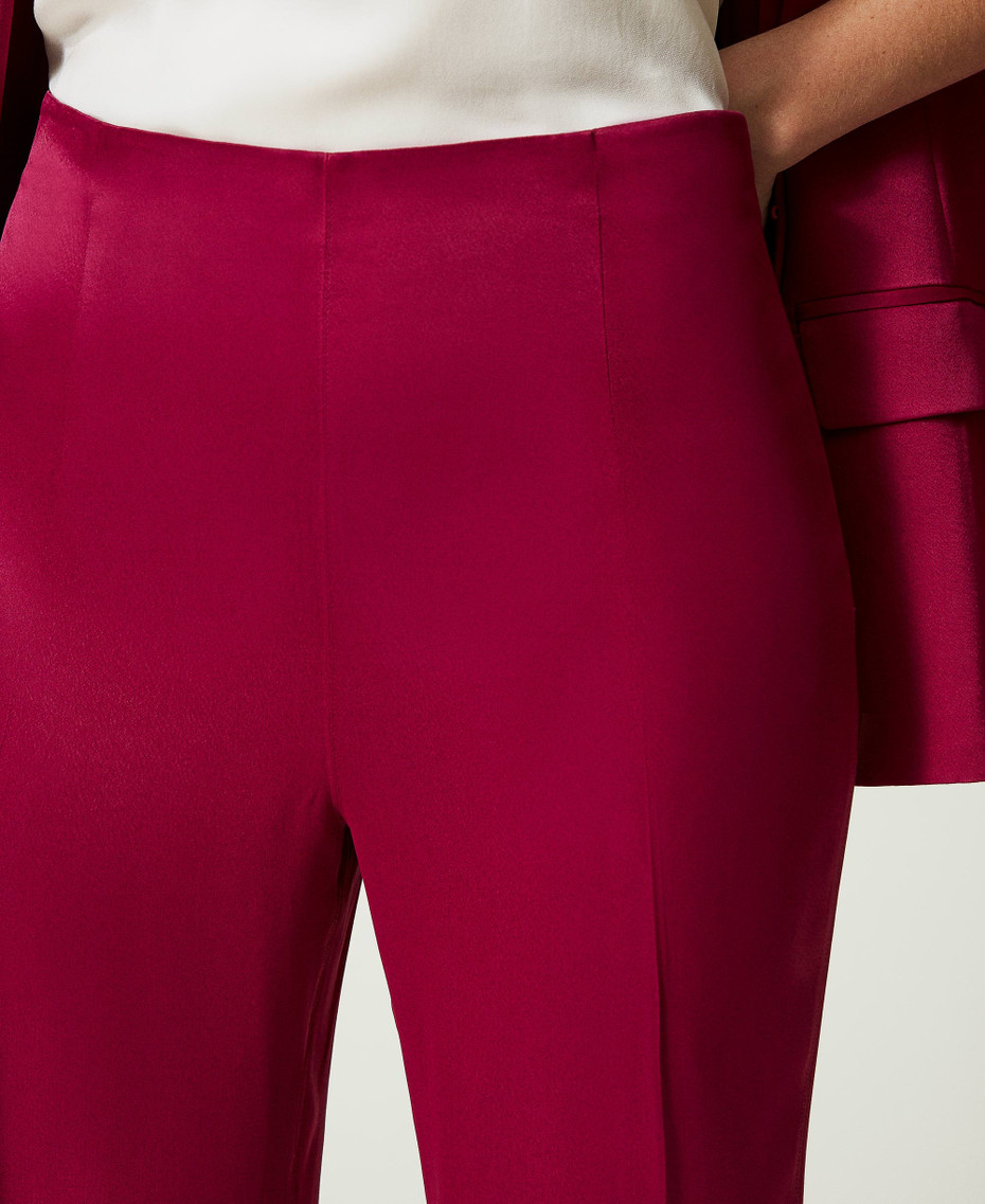 Carla Ferroni Pantalone Donna Vita Alta In Poliviscosa - Lunghezza Caviglia, Made In Italy, Con Striscia Di Strass