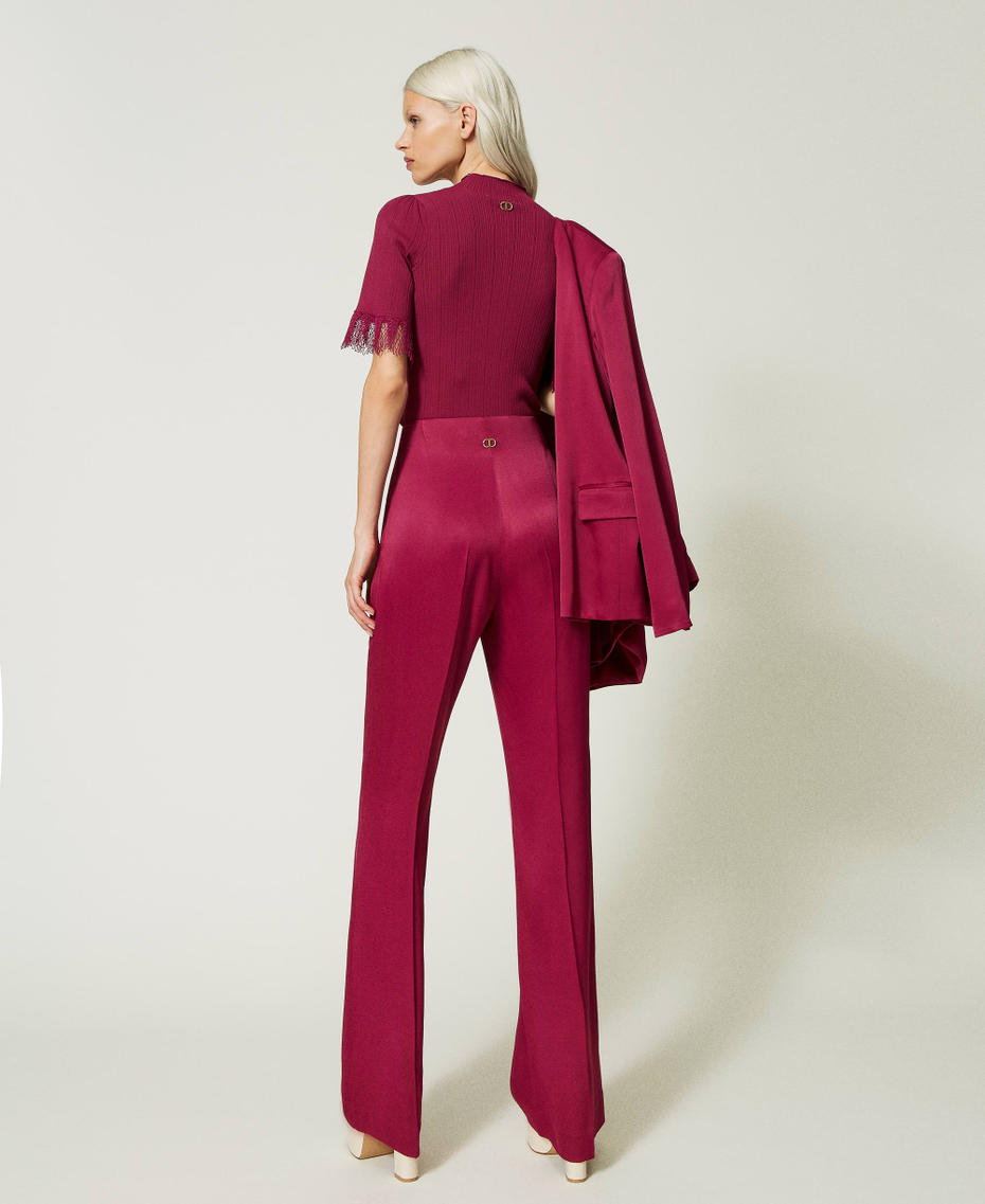 High waist satin trousers "Raspberry Radiance" Purple Woman 232TP2693_07212_07