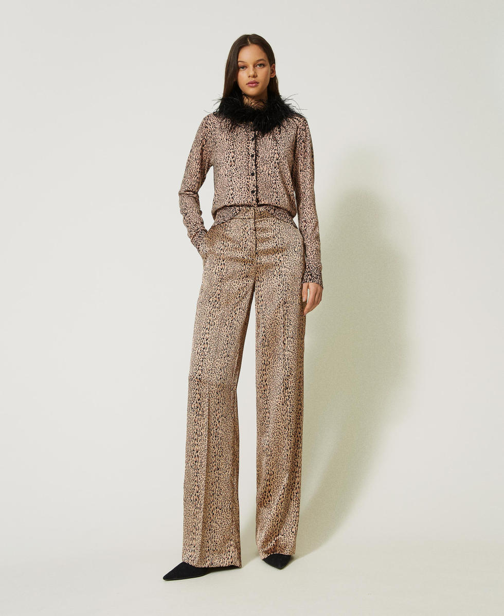 Animal print satin trousers Woman Brown TWINSET Milano