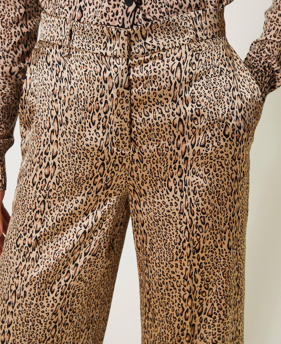 Animal print satin trousers Woman Brown TWINSET Milano