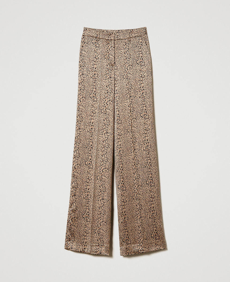 Animal print satin trousers Woman Brown TWINSET Milano
