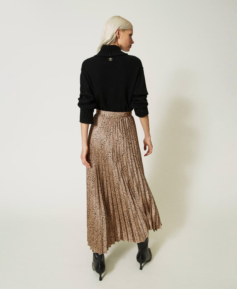 Maxi-Plisseerock aus Satin mit Animaldessin Frau, Braun | TWINSET Milano