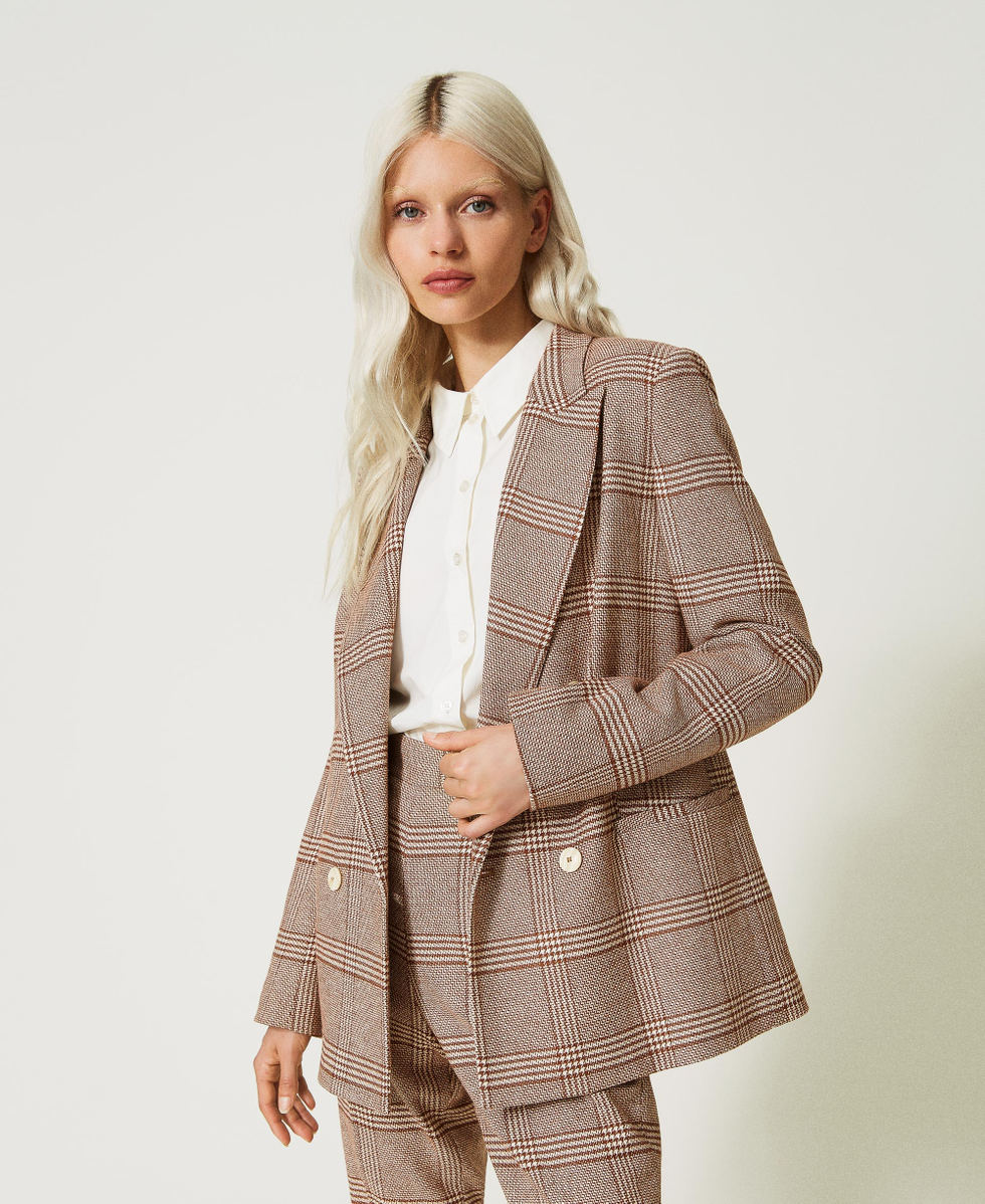 Glen plaid blazer Woman Beige TWINSET Milano