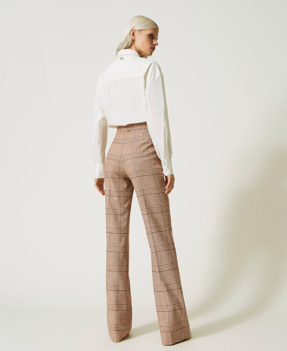 Pantalon evase en prince de Galles Femme Beige TWINSET Milano