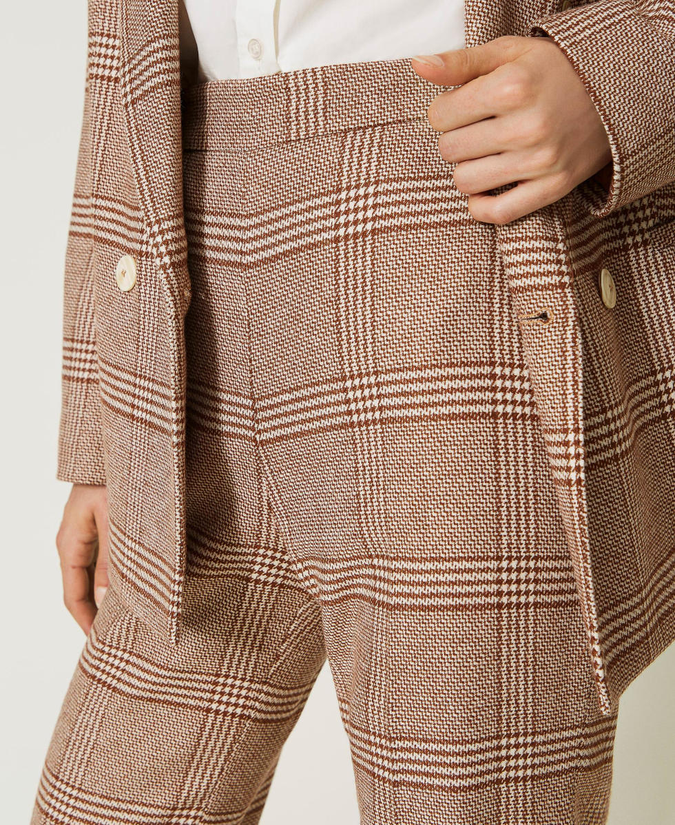 Flared glen plaid trousers Woman Beige TWINSET Milano