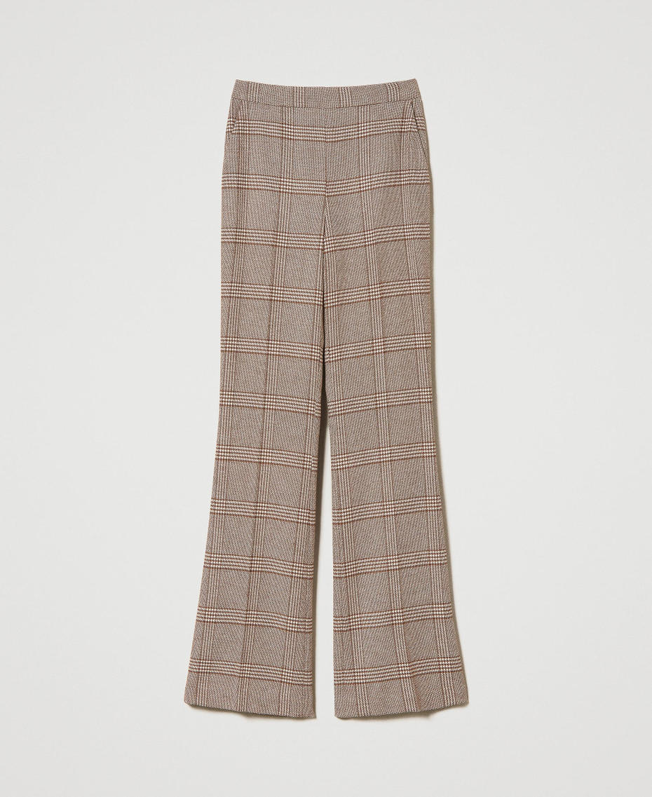 Flared glen plaid trousers Snow / “Burned” Brown Check Pattern Woman 232TP2754-0S