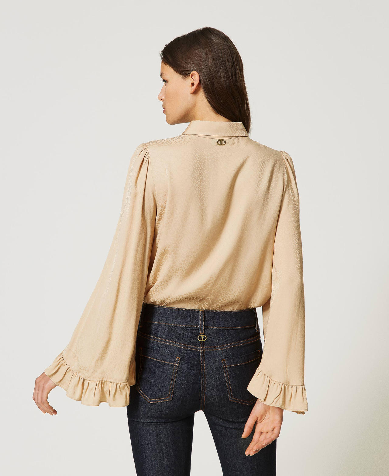 Jacquard animal print shirt Camel Light Woman 232TP2763_10858_03