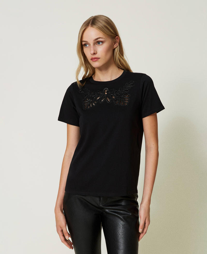T-shirt with broderie anglaise embroidery