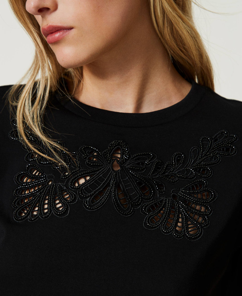 T-shirt with broderie anglaise embroidery