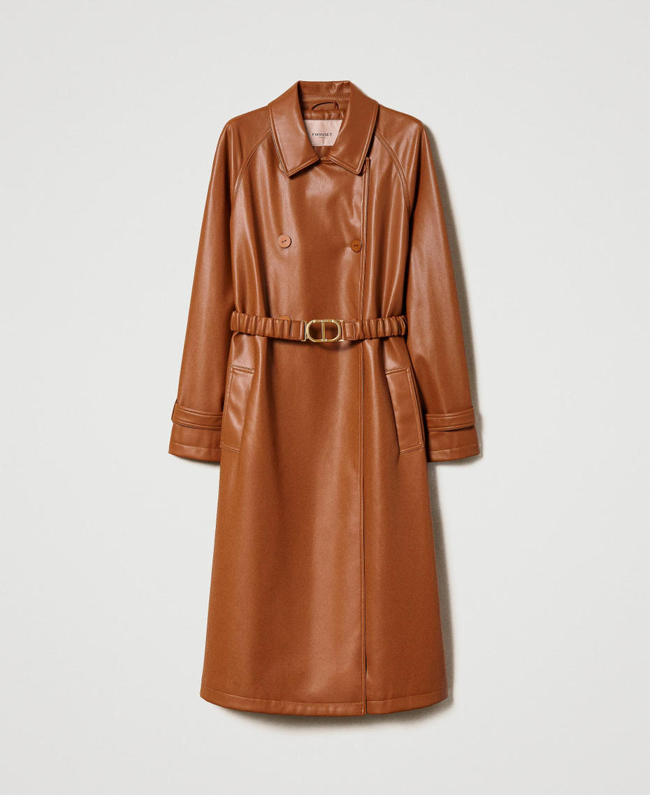 Leather-like trench coat with elasticated belt