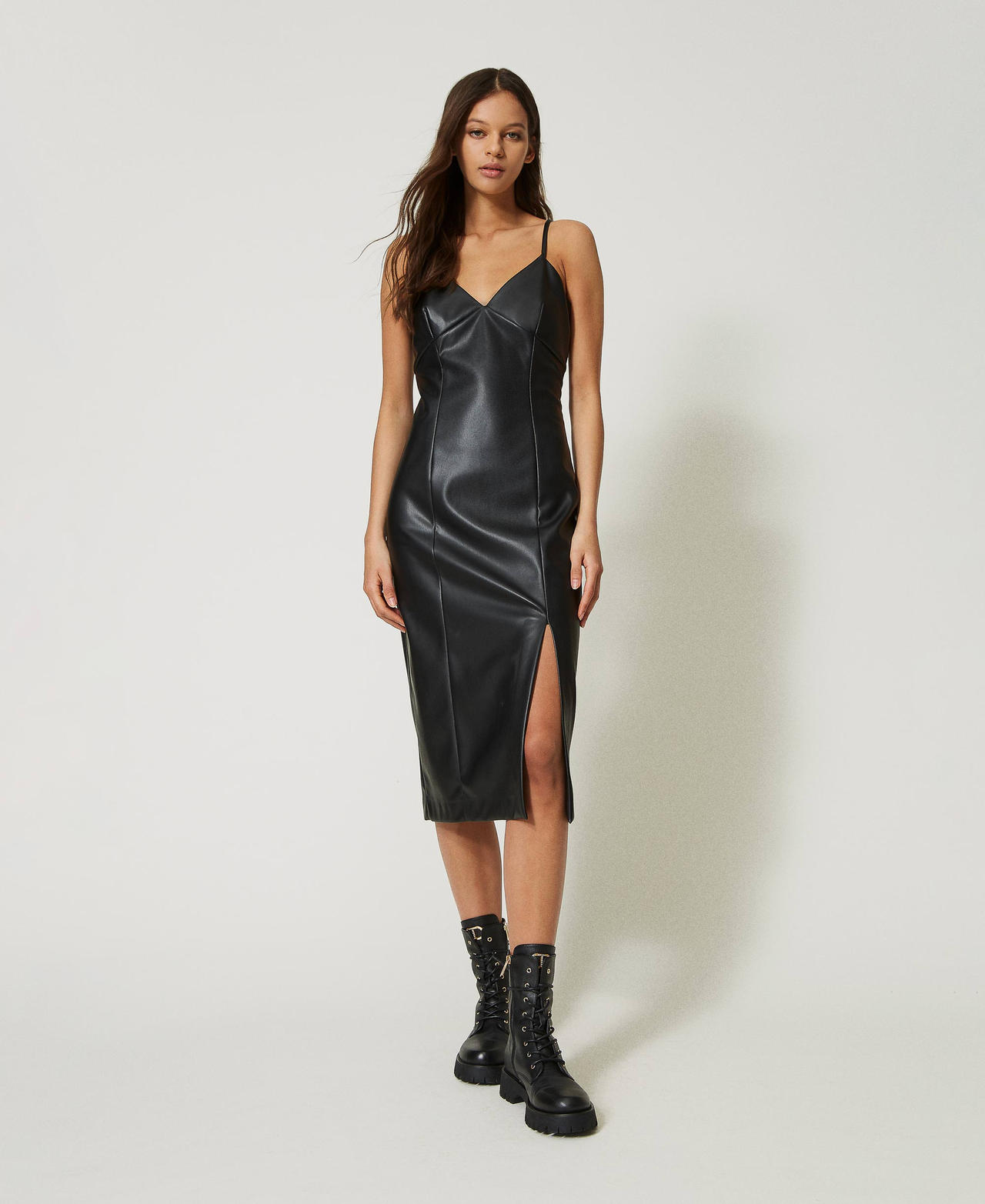 Midi leather-like dress Woman, Black | TWINSET Milano