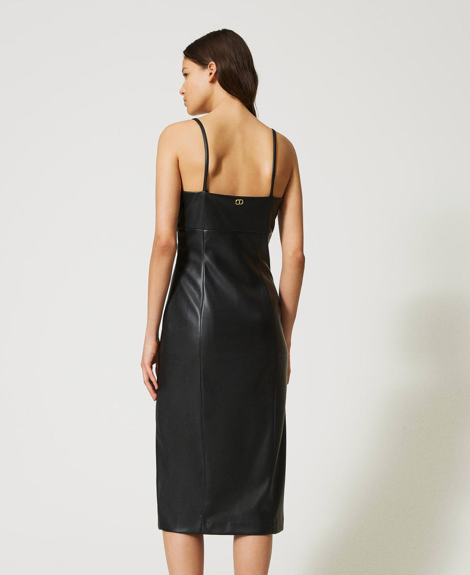 Платье миди с имитацией натуральной кожи Черный женщина 232TP2902-04