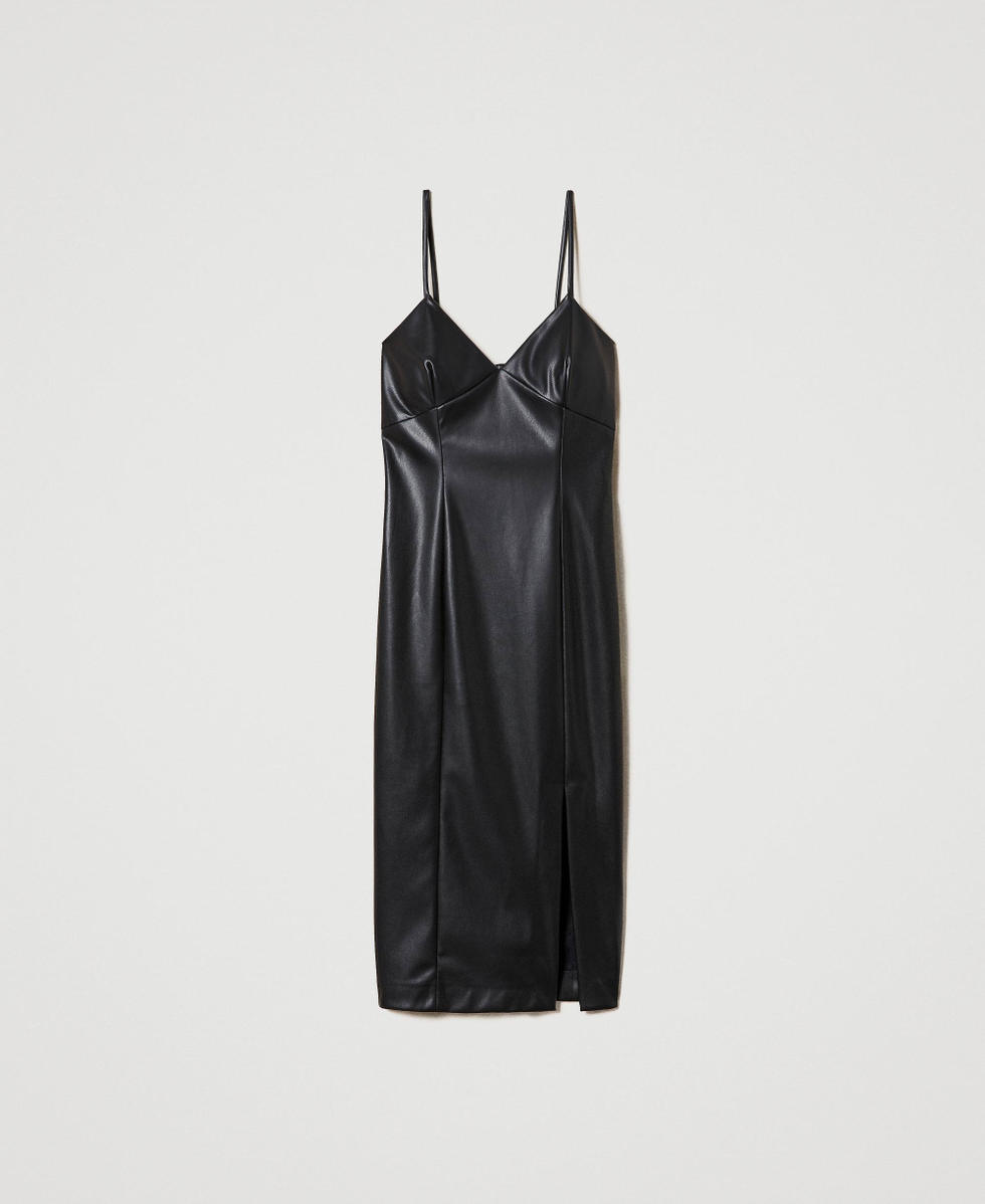 Midi leather-like dress Woman, Black | TWINSET Milano Midi leather-like dress Woman, Black | TWINSET Milano