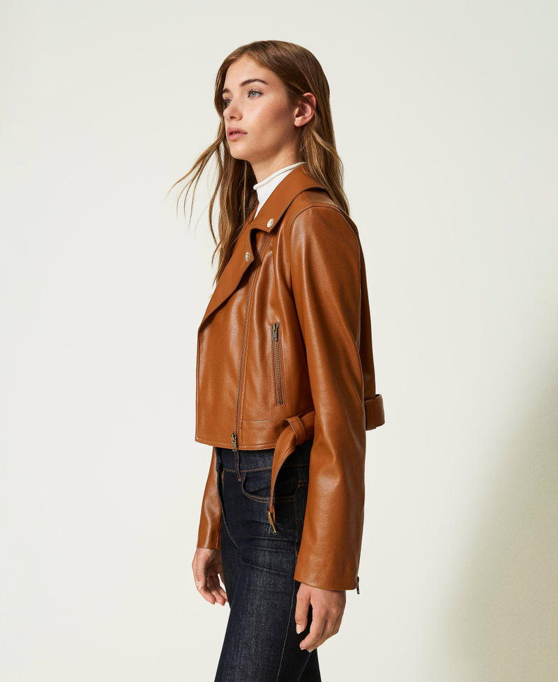 Leather-like biker jacket Leather Brown Woman 232TP290A-02