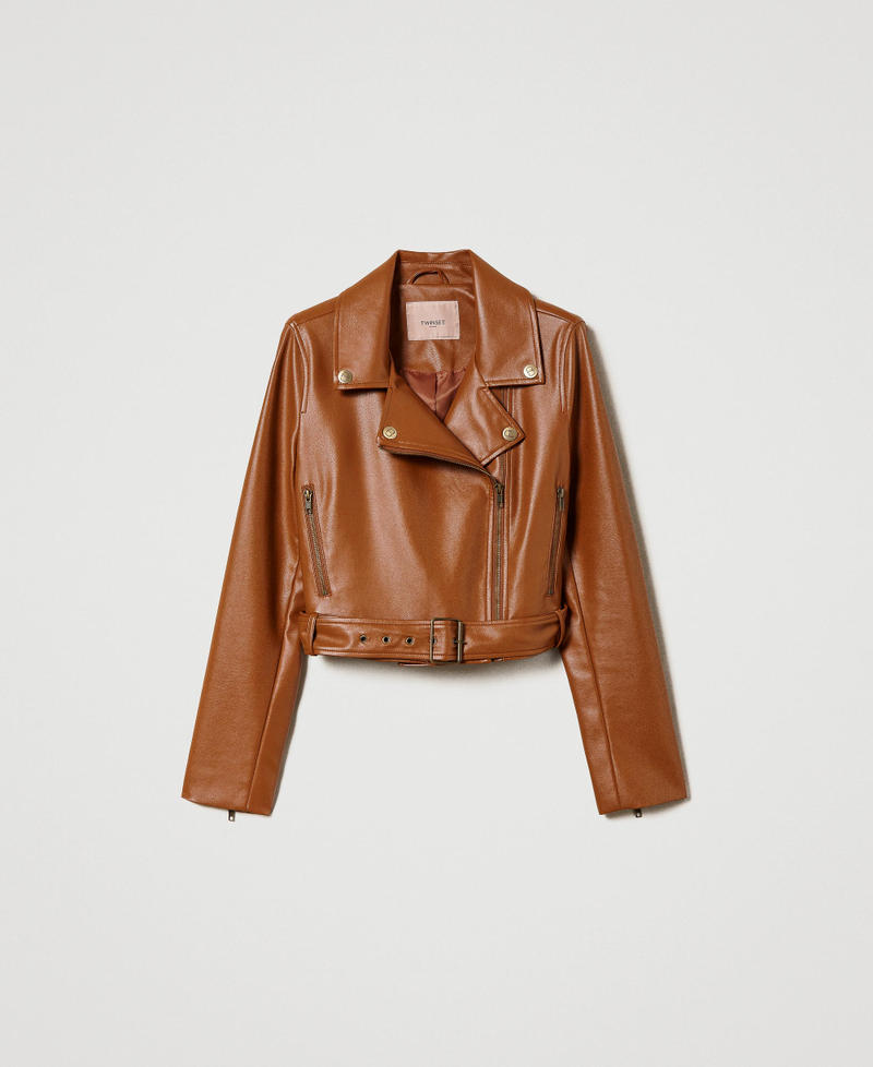 Leather-like biker jacket Leather Brown Woman 232TP290A-0S